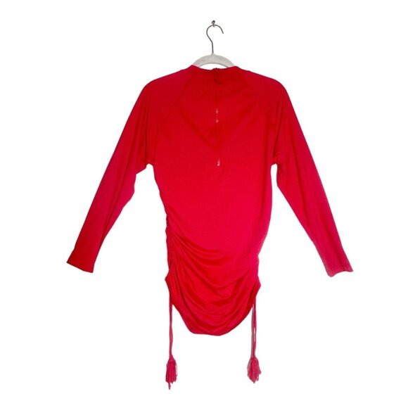 J. Crew Tasseled /Ruched Rash Guard Swim Top Long Sleeve in Red - Sz L - NWT - Picture 3 of 9